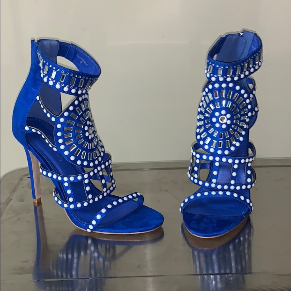Royal Blue and White Studded 6 Inch Heels